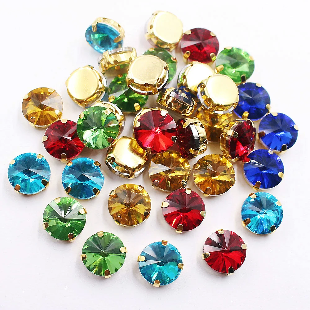 

50pcs Claw Cup Sew On Rhinestones Trim Gold Base Round Shiny Strass Beads Sewing Crystals for Needlework Clothes Crafts Gems