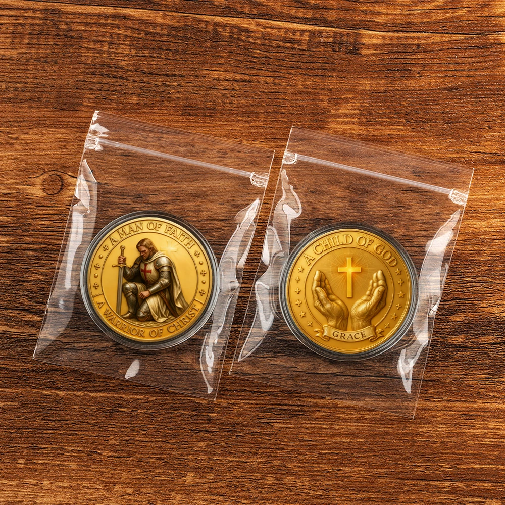 عملة تذكارية مطلية بالذهب لرجل الإيمان مجموعة محارب المسيح لتزيين المنزل
