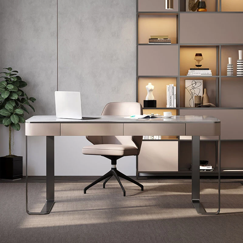 

Modern Marble L-Shaped Office Desk with Drawers Executive Furniture for Home Commercial Use