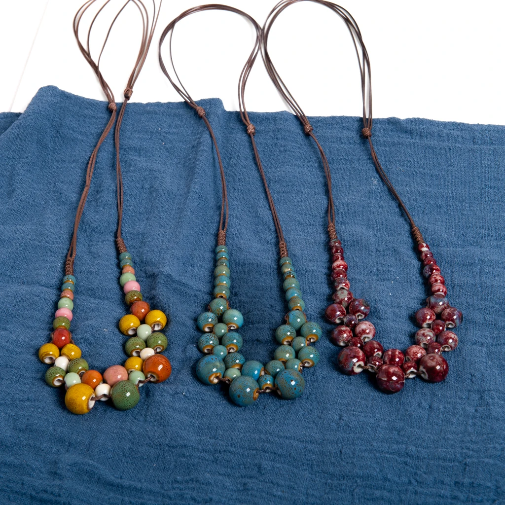 Colorful Handmade Ceramic Necklace Multilayer Adjustable Boho Vintage Jewelry Unique Statement Accessory for Women 198 image 6