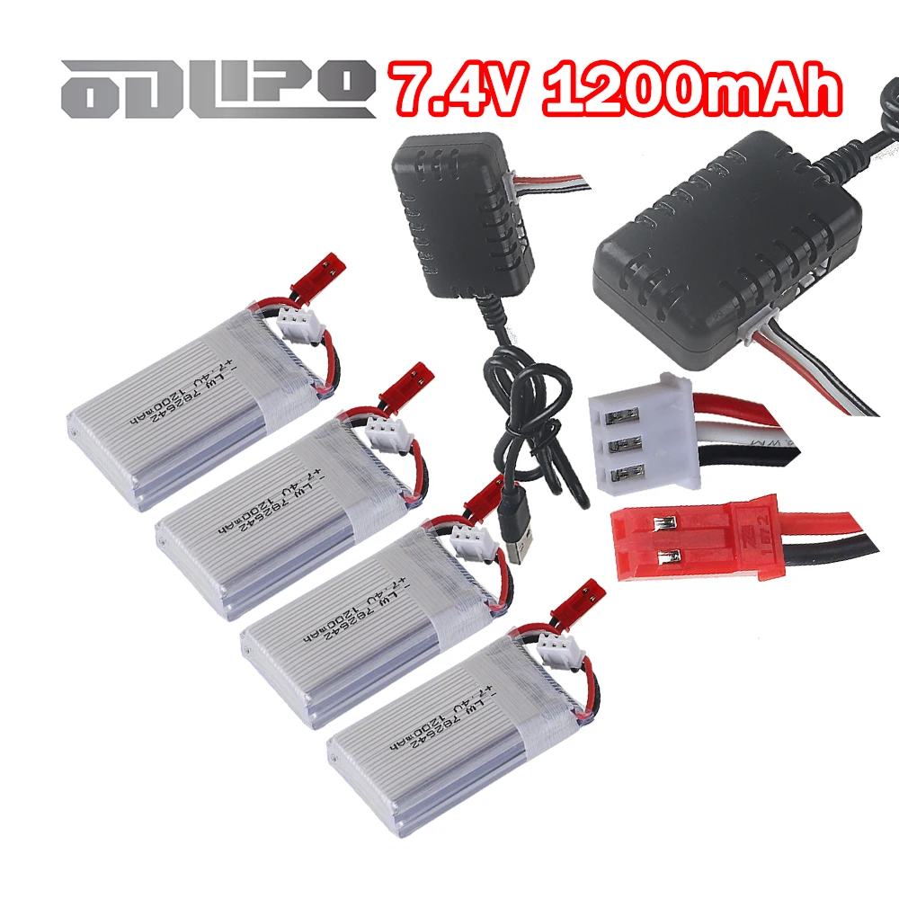 2026 NEW 1200mah 7.4V RC Drone Battery For MJXRC X600,U829A,U829X,F46,X601H,JXD391, 2S 7.4V RC Boats Battery /Charger For FT007