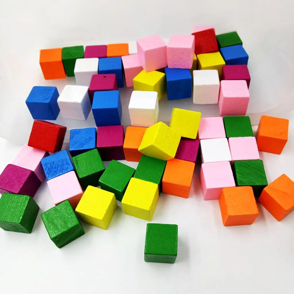 50 Pieces Assorted Wooden Shapes Blocks Cube Embellishments for Kids Creative