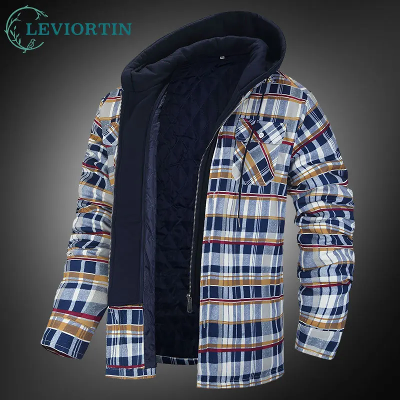 

Winter Flannel Plaid Jacket Men Casual Detachable Hood Heavyweight Quilted Lined Shirts Jackets & Coats Outdoor Hiking Clothing