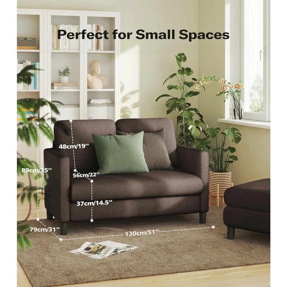 أريكة Loveseat، 51 مقعدًا حبًا، مقعدًا صغيرًا مريحًا للمساحات الصغيرة، أريكة إعداد خالية من الأدوات لغرفة النوم، أريكة خشبية بالكامل #2