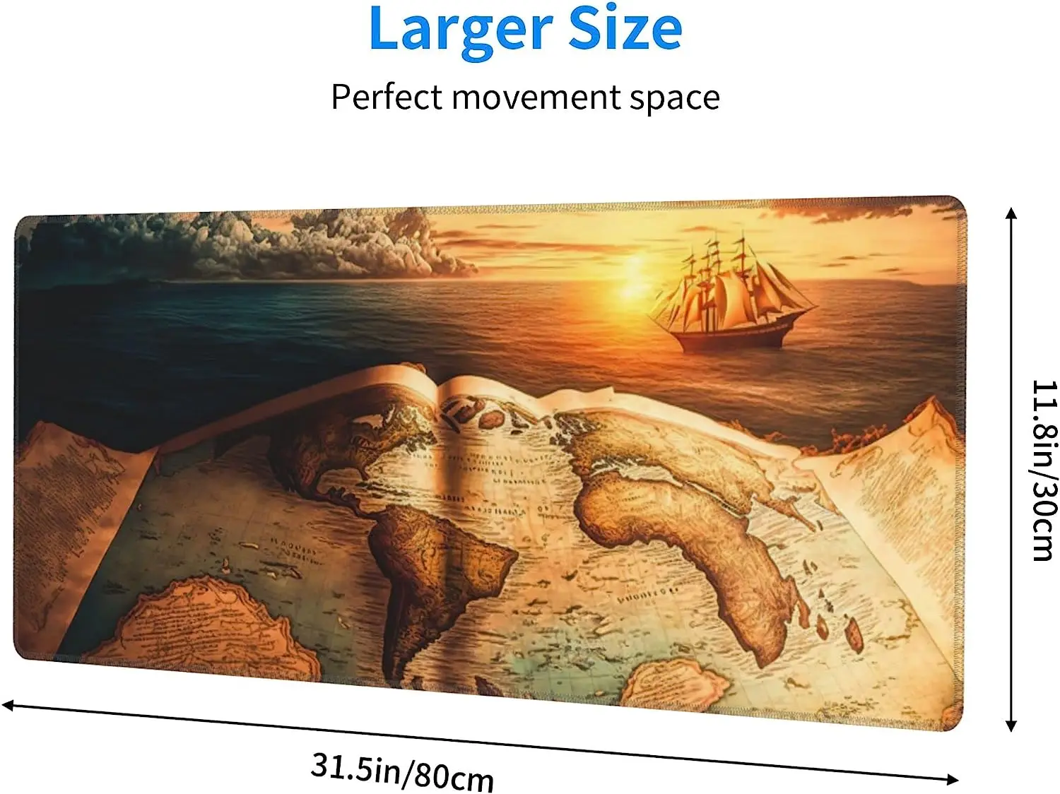 World Map Mouse Pad Large XL Gaming Mouse Pad Desk Pad 31.5x11.8 inch Long ComputerNon-Slip Base for Home Office Work