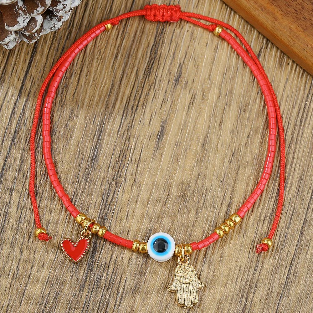 

Multi-Style Thin Imitation Pearl Bead Bracelet Woven Devil Eye Heart Bracelet Women's Handmade Beaded Jewelry Spiritual Gift