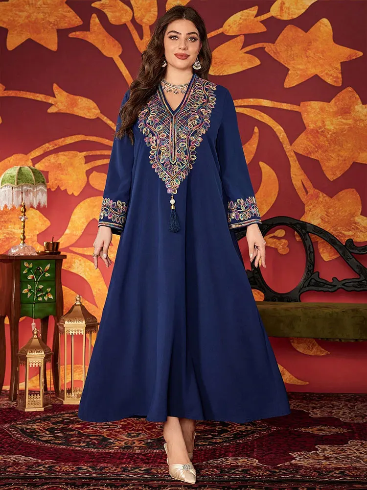 

TOLEEN Women Plus Size Maxi Dresses Fashionable Muslim Elegant Long-Sleeved Embroidered Sequined Loose Robe Banquet EveningDress