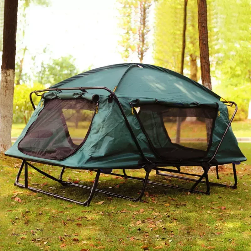 Easy open double layers waterproof off ground camping tent folding outdoor sleeping bed tents