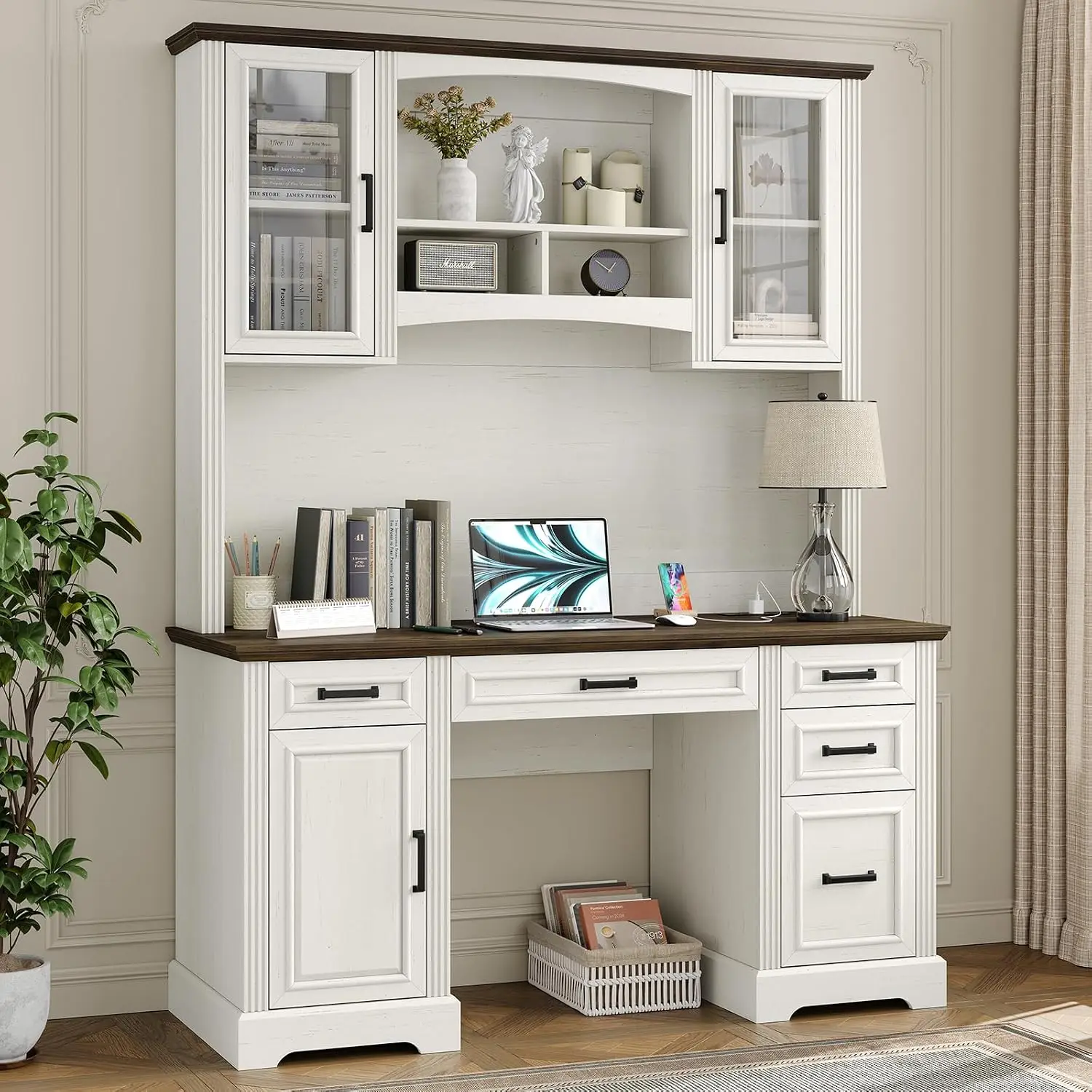Farmhouse Executive Desk with Hutch, 76