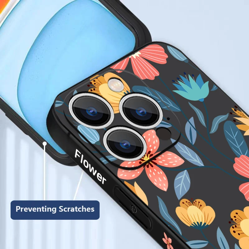 Flowers Soft Silicone Lanyard Case For iPhone 15 16 Pro Max 12 13 14 11 Pro Max XR XS X 7 8 Shockproof Bumper Strip Phone Cover