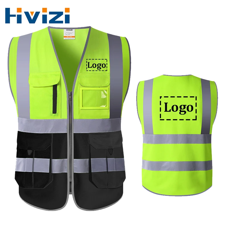 colete de seguranca reflexivo de seguranca personalizado colete com logotipo oi vis amarelo preto dois tons workwear wear colete 01