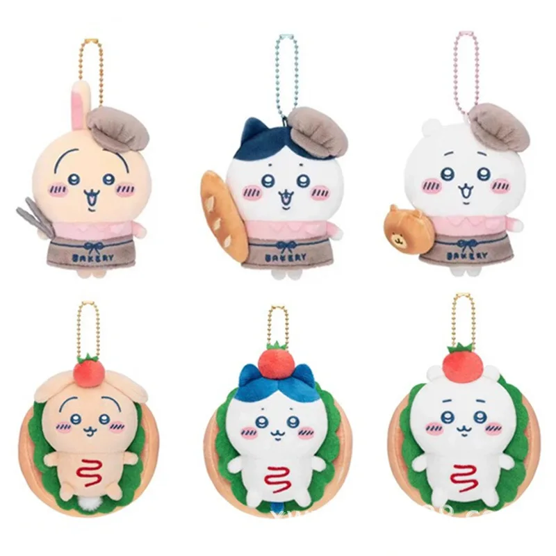 

Jhiikawas Bakery Chef Plush Keychain Cute Usagi Hachiware Anime Plush Doll Kawaii Bag Pendant Key Chain for Fans Gift