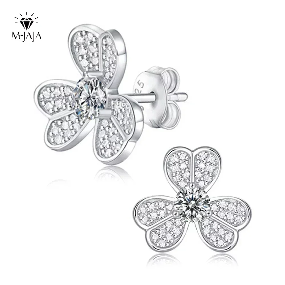 

M-JAJA Moissanite Earrings 18K White Gold Plated Genuine 925 Sterling Silver Clover Earrings 0.6ct D Color VVS1 Clarity Jewelry