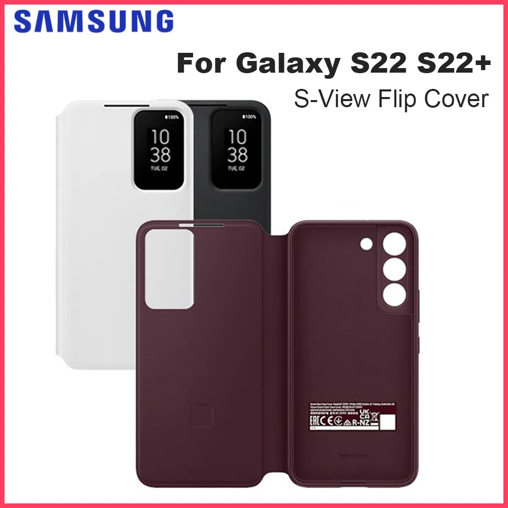 Original Samsung Clear View Smartphone Cover for Galaxy S22 S22+ S22Plus S-View Flip Phone Case Shockproof EF-ZS901 EF-ZS906