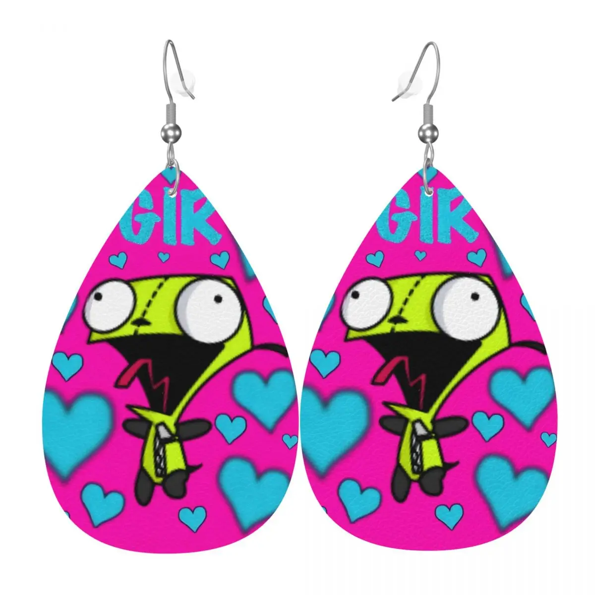 

Custom I-Invader Z-Zim Cartoon Leather Earrings for Women Teardrop Dangle Earrings Jewelry Accessories