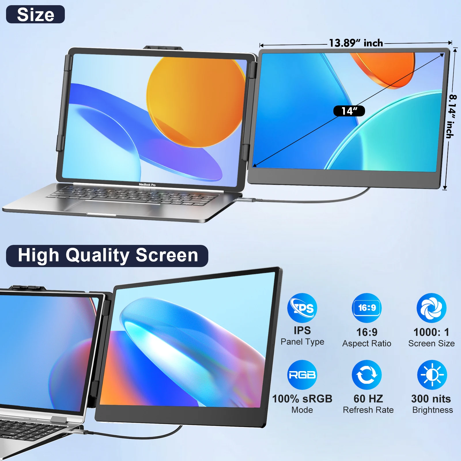 Trending Products 2025 New Arrivals S1 Dual Screen LCD Display Portable Laptop External Monitor One Cable Type-C Plug-Play