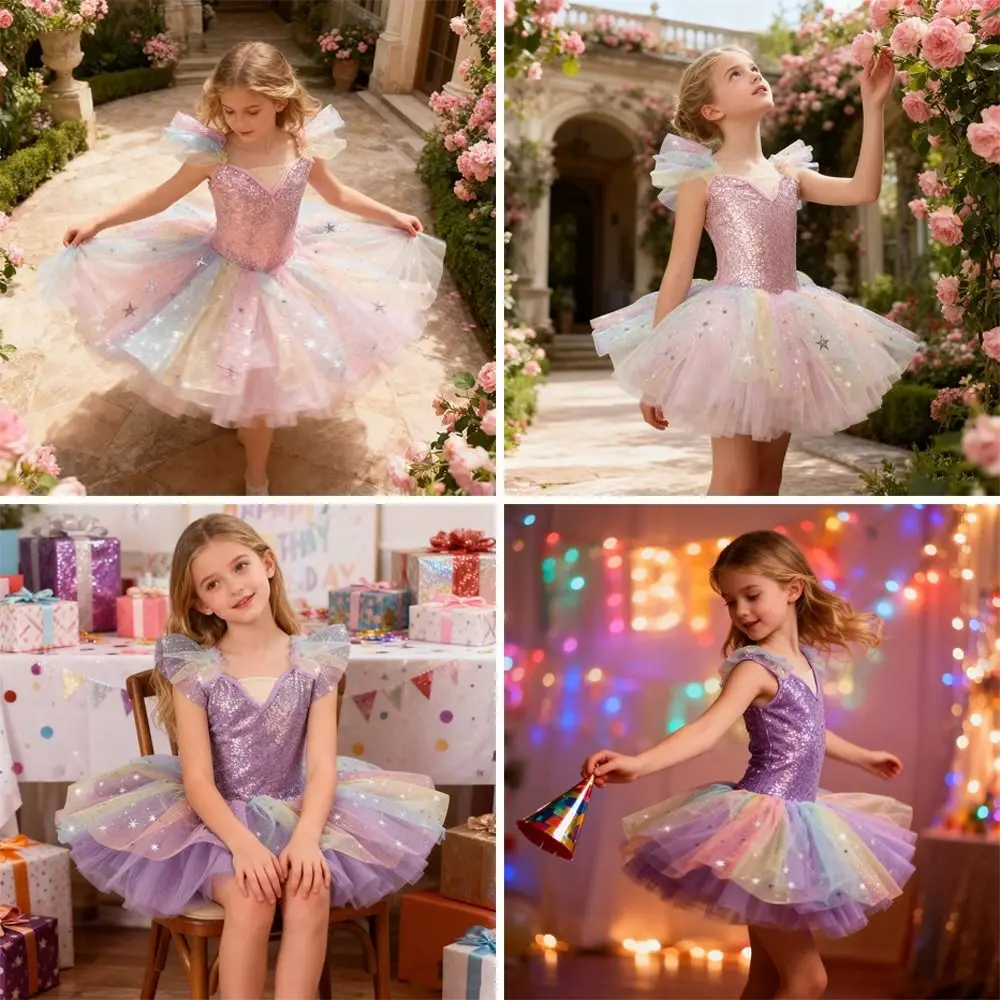 Fashion Sequin Kids Ballet Dress Shiny Modern Performance Clothes Puffy Party Dress Princess Dress Children