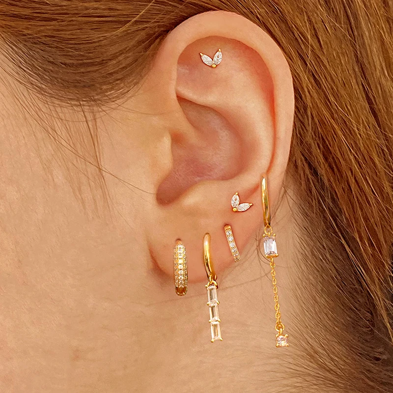 Pendientes de aro con colgante de circonita blanca elegante con aguja de Plata de Ley 925 para mujer, pendientes de oro de 18K con forma de gota de agua de lujo, joyería INS