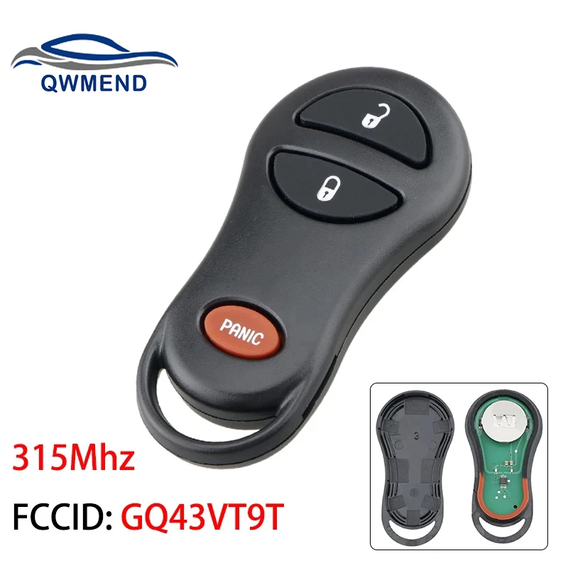 QWMEND Car Remote Key for Jeep Grand Cherokee 1999 2000 2001 2002 2003 2004 Car Key 3 Button 315Mhz GQ43VT9T