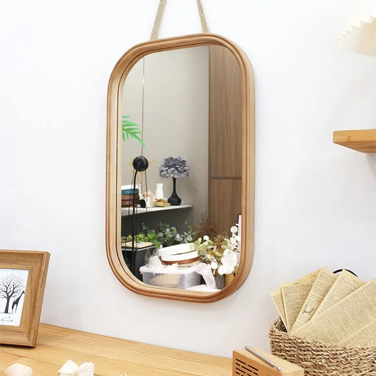 

Japanese Style Wooden Wall Mirror for Bathroom Bamboo Rattan Vanity Square Frame Mirror Washroom Decoration Home Decor