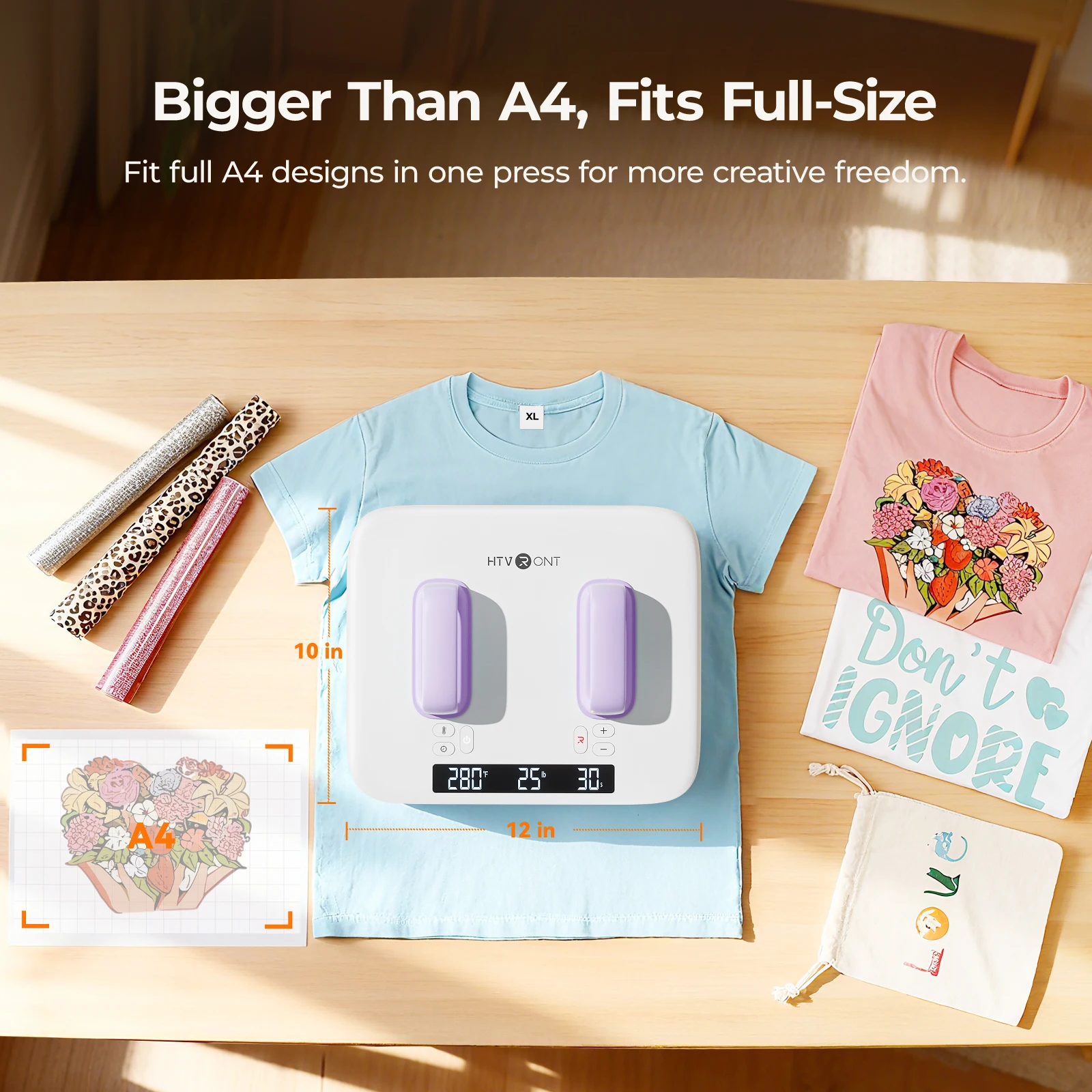 HTVRONT H10 Heat Press Machine (12' X 10') with Heat Press Mat (15' X 15') & 52 Pcs Heat Press Supplies for Heat Press