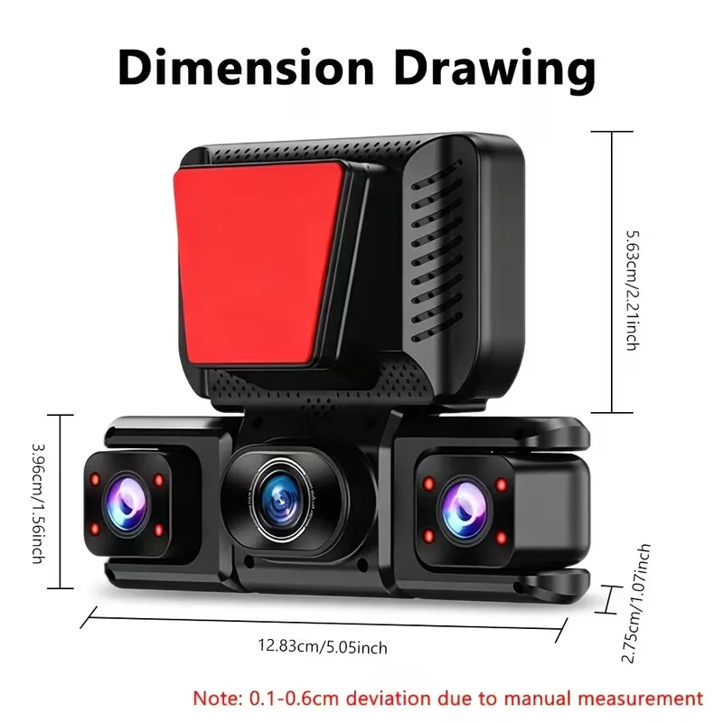3.15-Inch HD Screen, 3–4-Channel Panoramic Dashcam, 1080p Front + 720p Left and Right + 720p Rear, 8 Infrared Night Vision LEDs, G-Sensor, 24-Hour Parking Mode + Loop Recording, No Exposed Cables, universal Fit