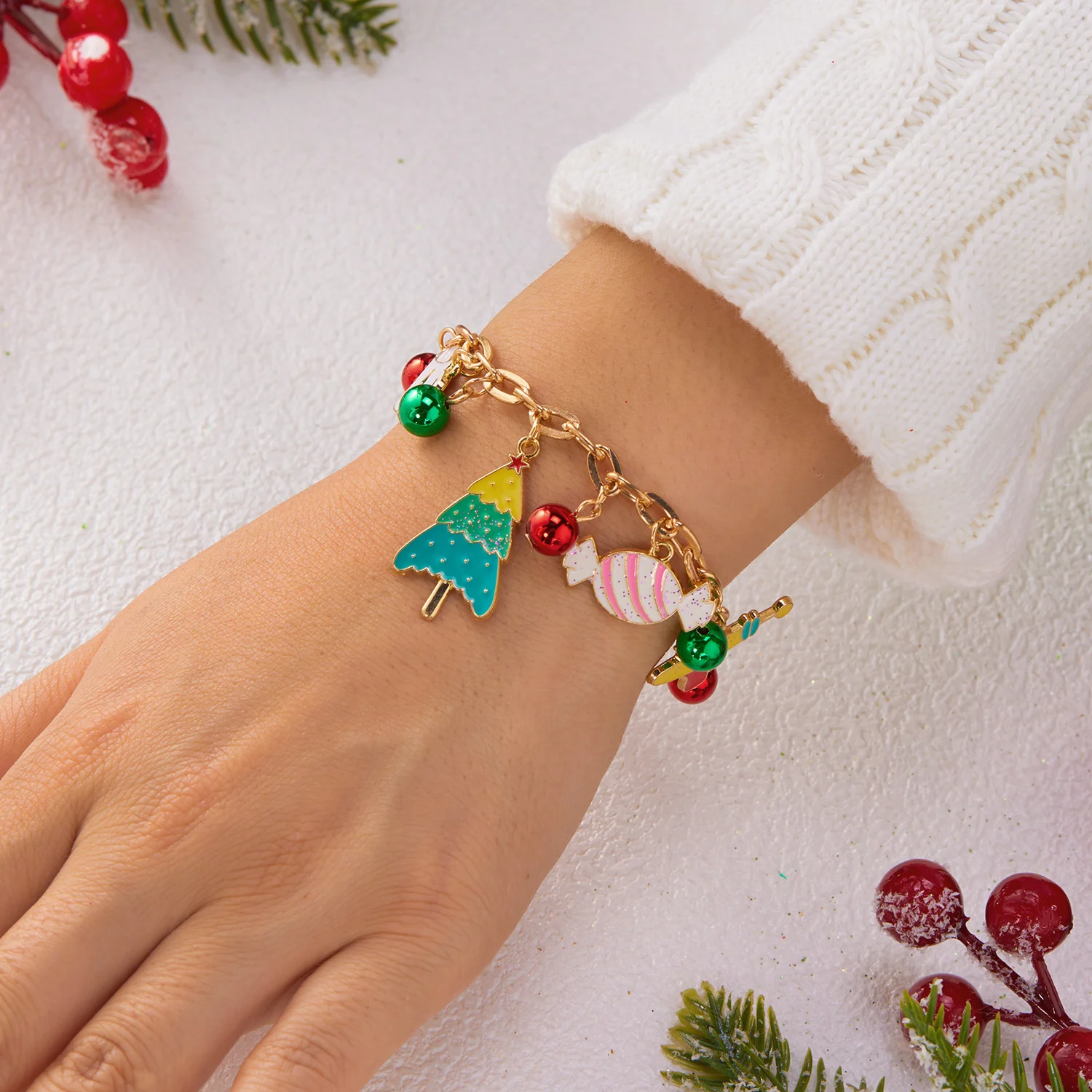 لطيف عيد الميلاد سانتا الأيائل قلادة سوار للنساء الفتيات بهيجة ندفة الثلج منزل الزنجبيل الإسورة تقليد مجوهرات الحفلات