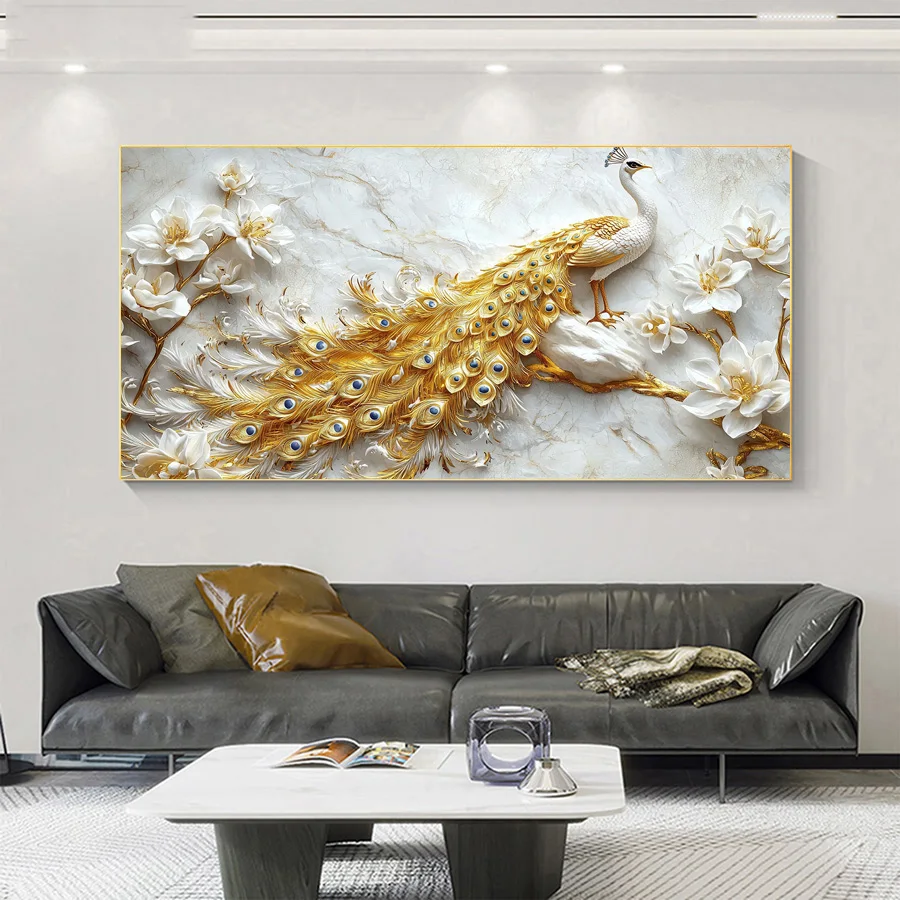 

2D Flat Peacock Flower Canvas Painting, Print Floral Animal Posters, Suitable for Living Room, Bedroom, Kitchen, Home and Office