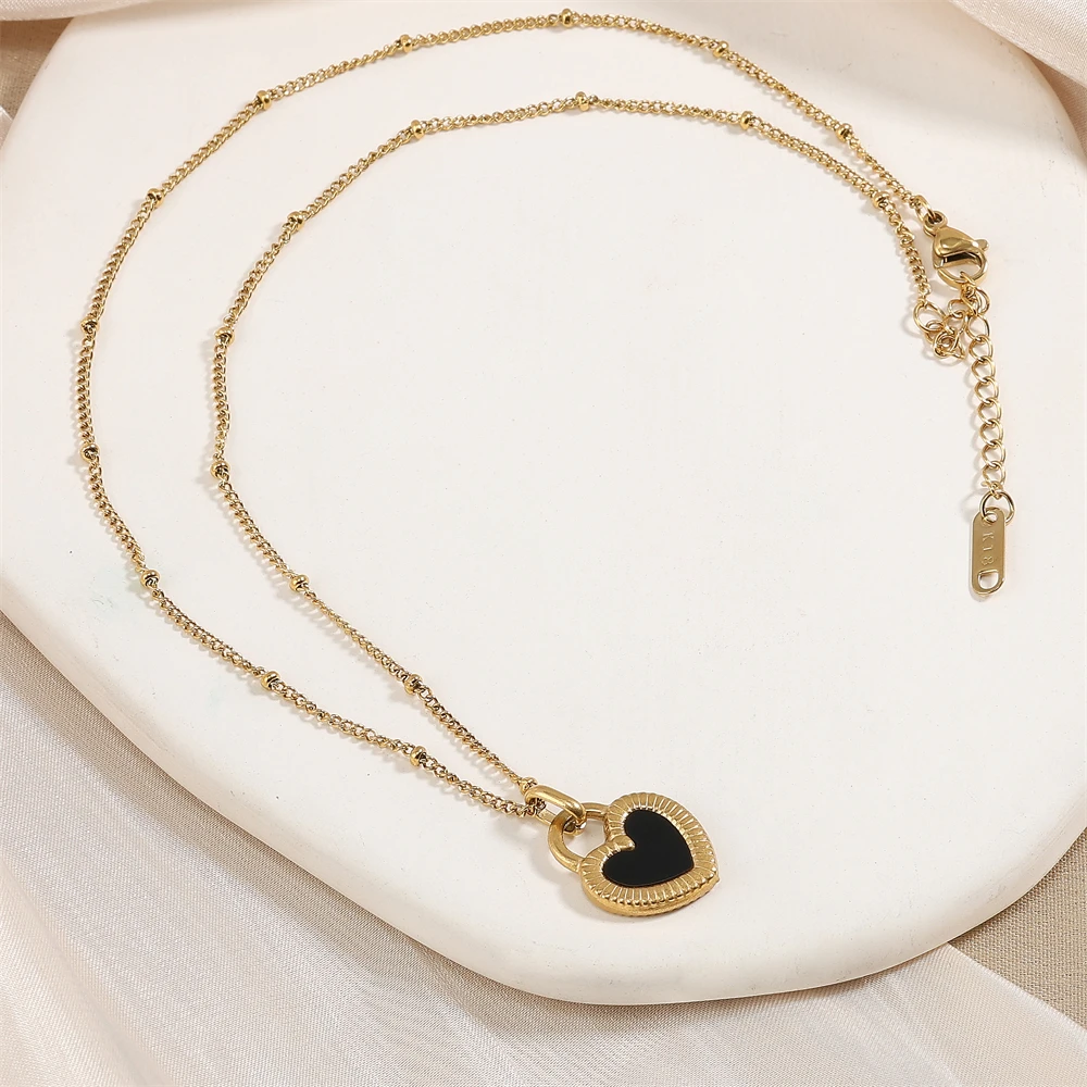 Htpwe Vintage Double Sided Heart Pendant Necklace For Women Girl Clavicle Chain Choker New Fashion Trendy Jewelry Gift Party image 6