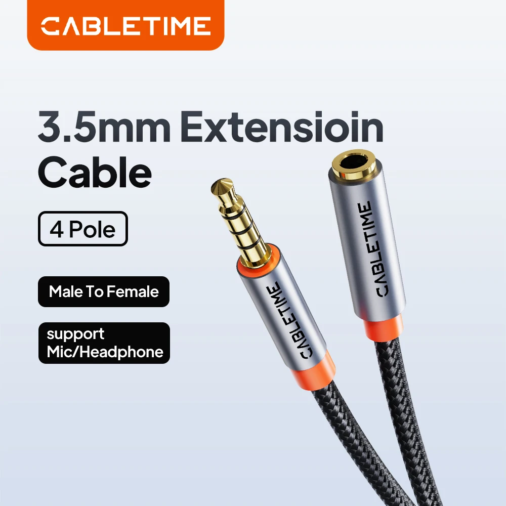 CABLETIME 3,5 mm Klinke AUX Audio Stecker auf Buchse Verlängerungskabel für Laptop Mini PC TV Xiaomi Huawei Stereo 3,5 mm Klinke Kopfhörer