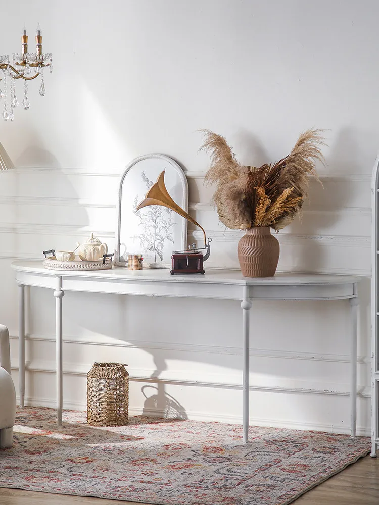 Retro semi-round entrance table, ultra-narrow aisle, corridor against the wall, art entry, opposite door, entrance table