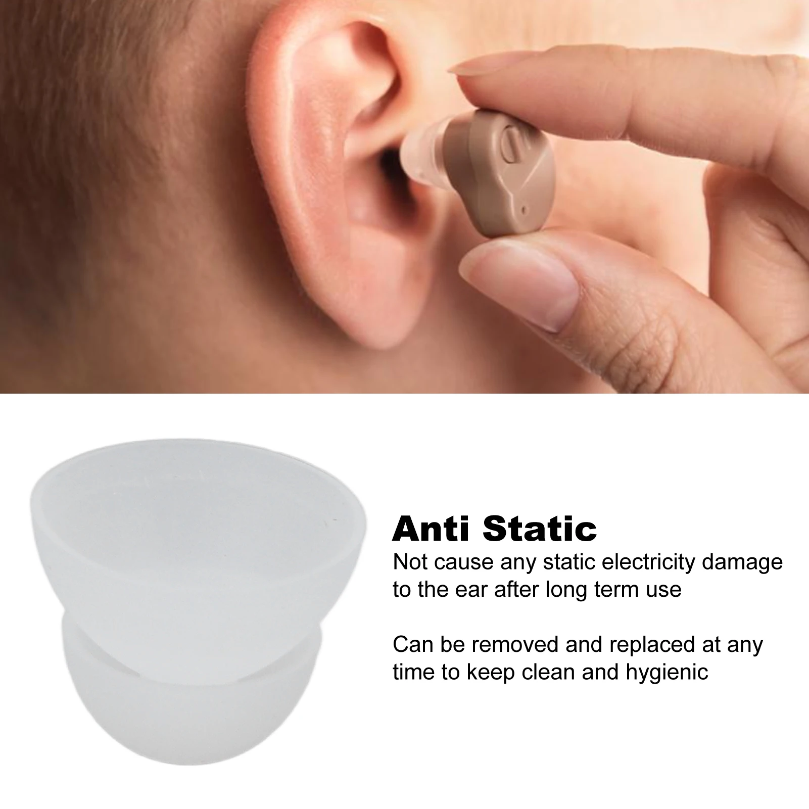 10pcs Hearing Aid Domes 12mm/0.5in Double Layer Soft Silicone Washable Removable Anti Static Deaf Aid Domes Hearing Aid Ear Tip