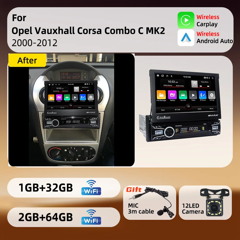 For Opel Vauxhall Corsa Combo C MK2 2000-2012 Android 1Din Stereo 7
