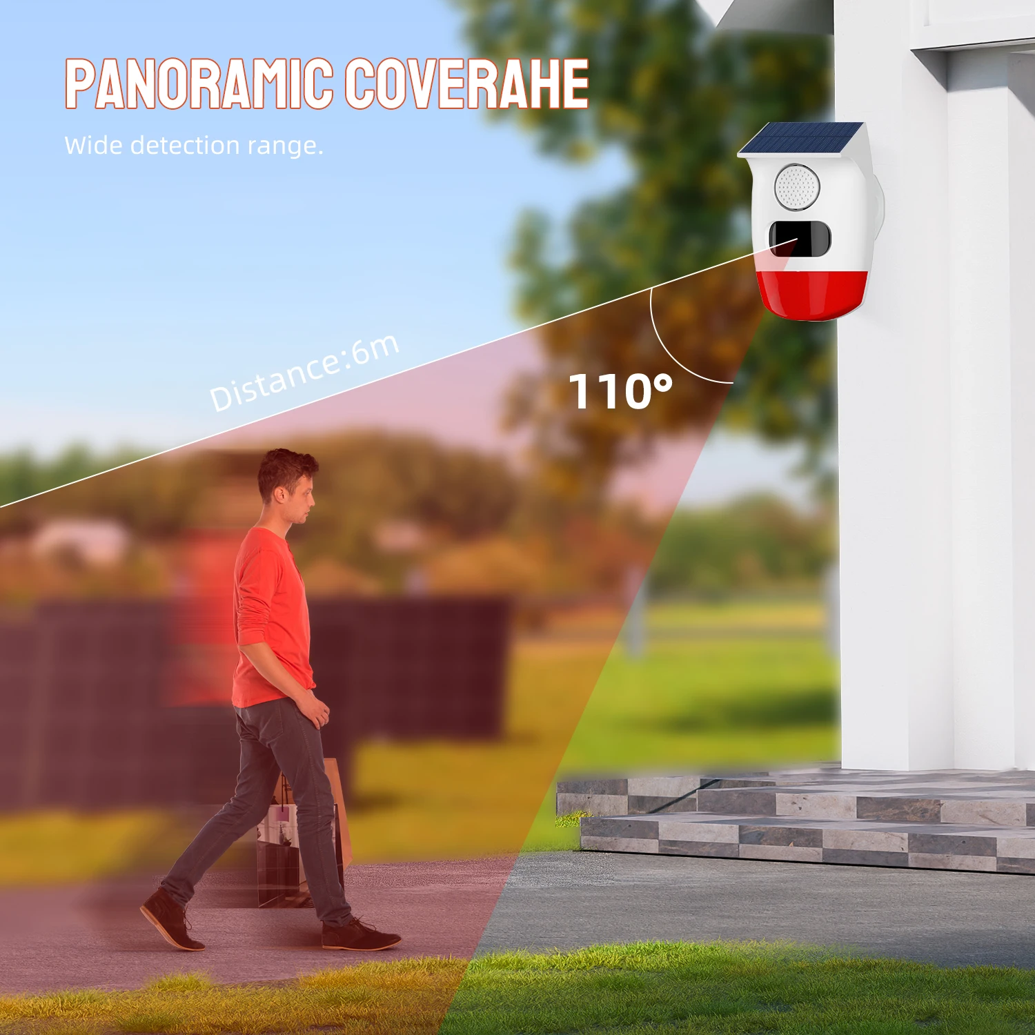 Allarme sensore di movimento wireless esterno solare Sirena da 120 dB Rivelatore a infrarossi PIR Luce stroboscopica impermeabile Sicurezza per la casa