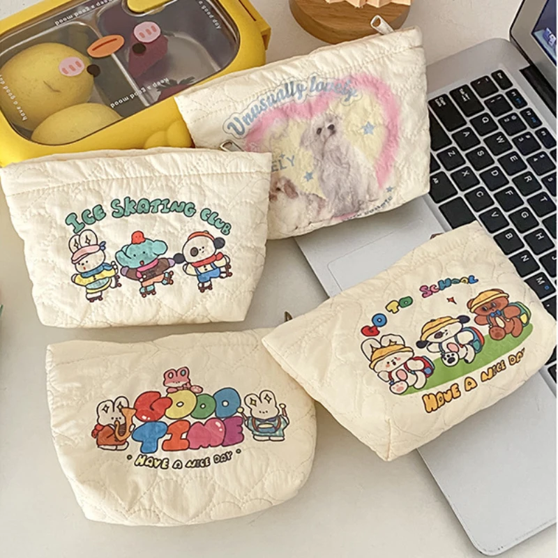 Cute Cartoon Printed Ladies Cosmetic Bag Love Quilting Women\'s Small Storage Bags Sweet Portable Female Clutch Purse Handbags