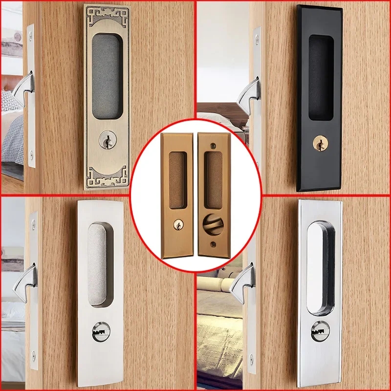 

5 Styles Sliding Door Lock Interior Bathroom and Lavatory Lock Hook Invisible Move Door Lockset with Keys