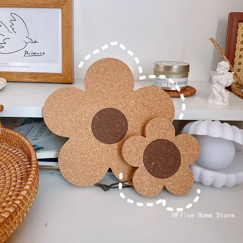 10CM/18CM Cute Coasters for Drinks Absorbent Reusable Coaster Cork Flower Shape Coasters for Coffee Tea Cup Mat