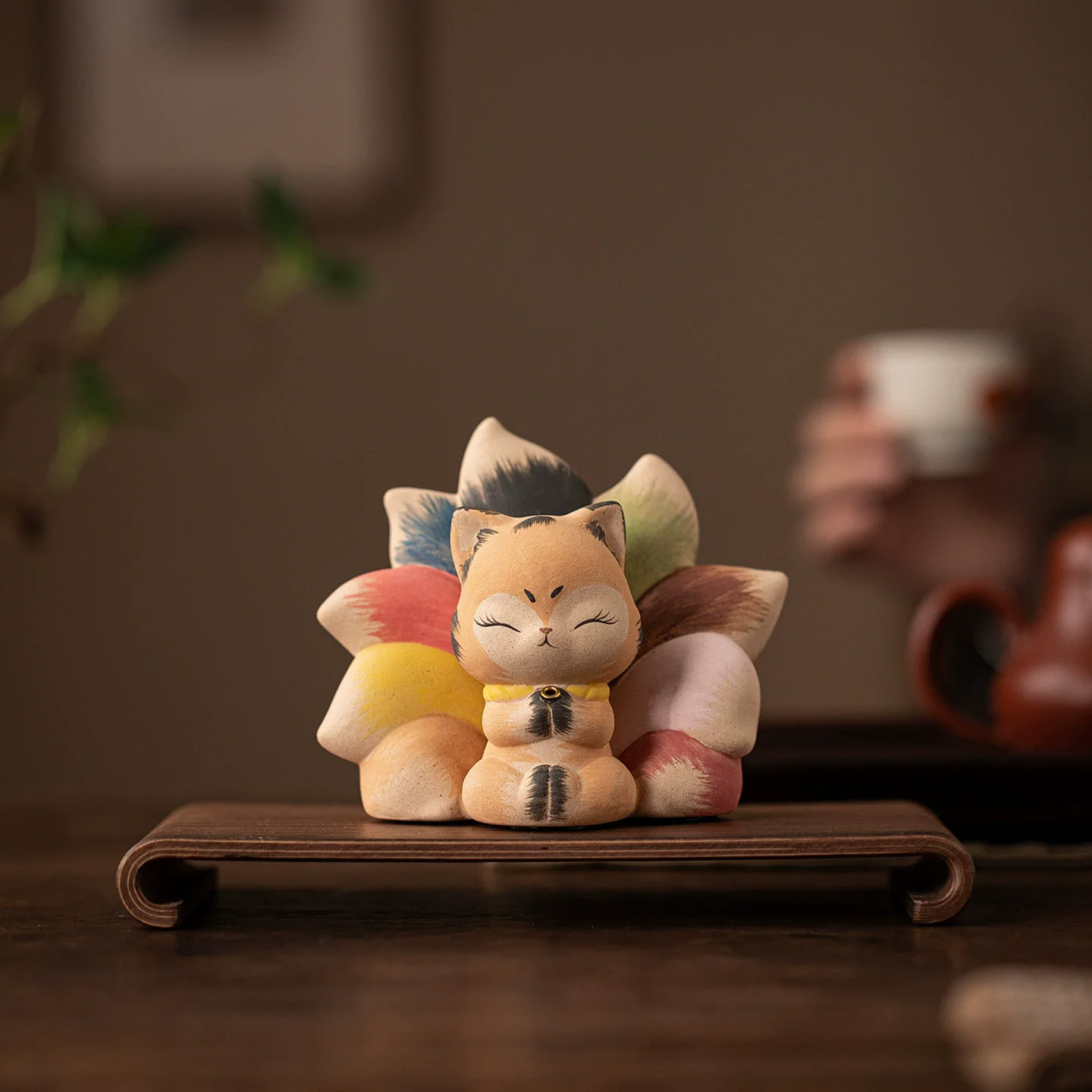 Nine-Tailed Fox Incense Stick Holder, Ancient Chinese Style Ceramic Censer Stand, Tea Space Home Office Desk Ornament, Neo-Chine