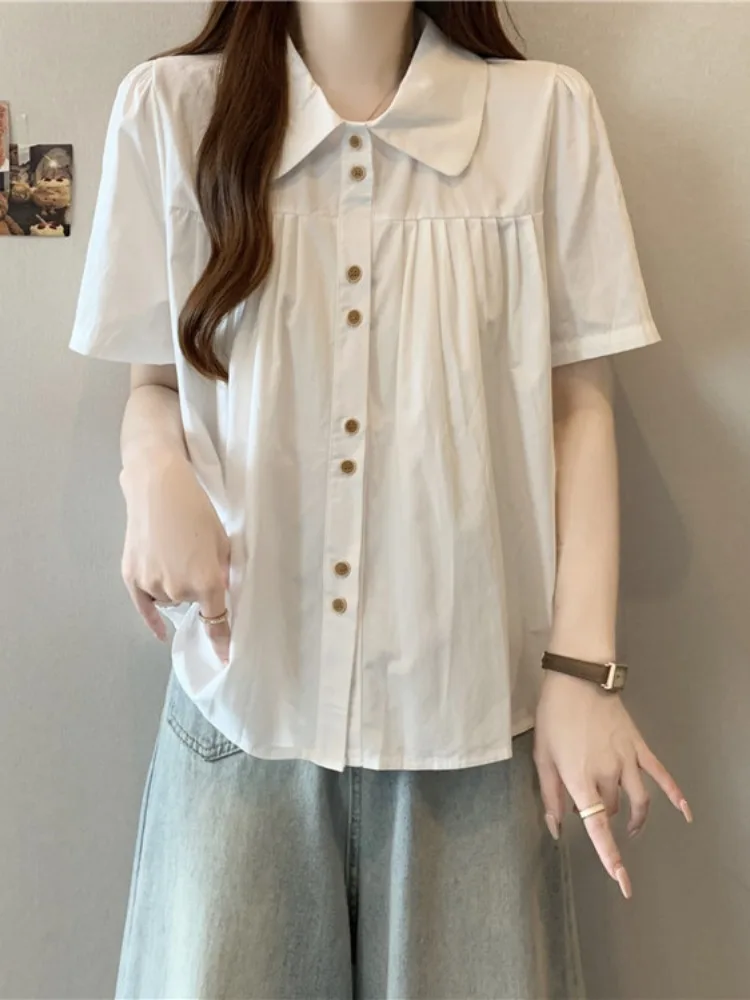 

Летний женский топ оверсайз из чистого хлопка, свободного кроя, корейский стиль, комфортный, дышащий, для стройности