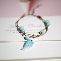Colorful Flower Ceramic Charm Bracelet Sweet Minimalist Style Adjustable 15+5cm
