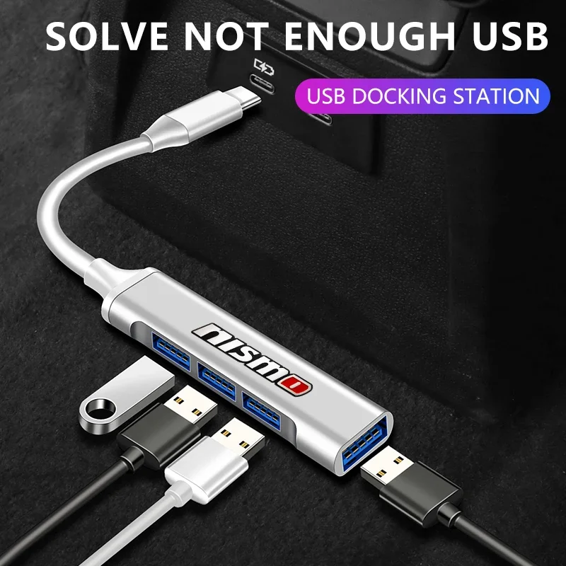 جديد Type-C بدوره USB محول متعدد المنافذ الموزع محور اكسسوارات السيارات لنيسمو نيسان 370Z كوبيه رودستر Z34 2009-2020 GTR Ju #1