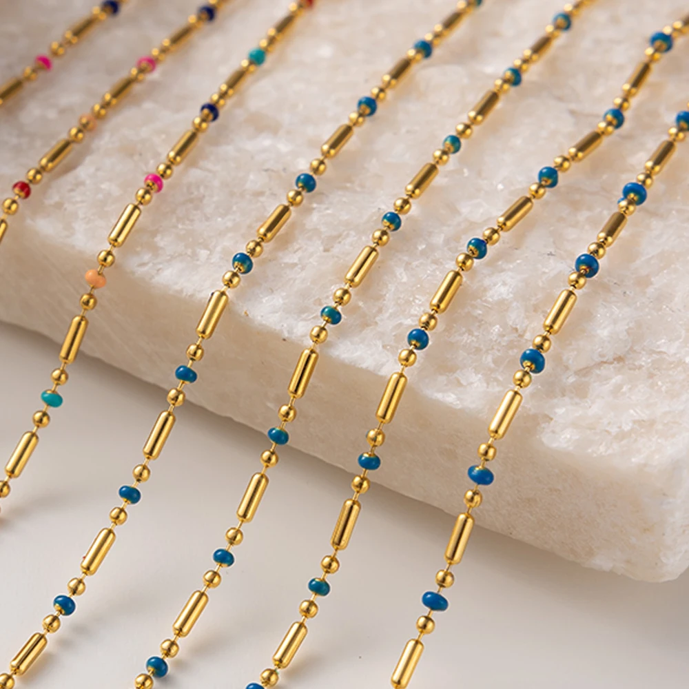 1 Meter Stainless Steel Enamel Beads Chains For DIY Handmade Necklaces Bracelets Jewelry Making Supplies Accessories Material