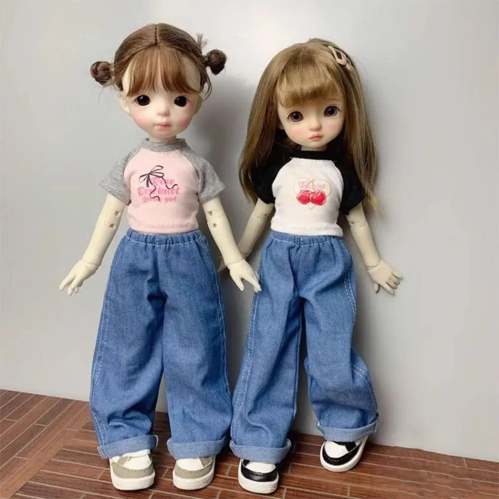 Casual Wear Elegant High Neck Shirt Elegant Cute Mini Wide Leg Jeans Pants DIY Accessories for 1/4 1/6 BJD 30/45cm Dolls