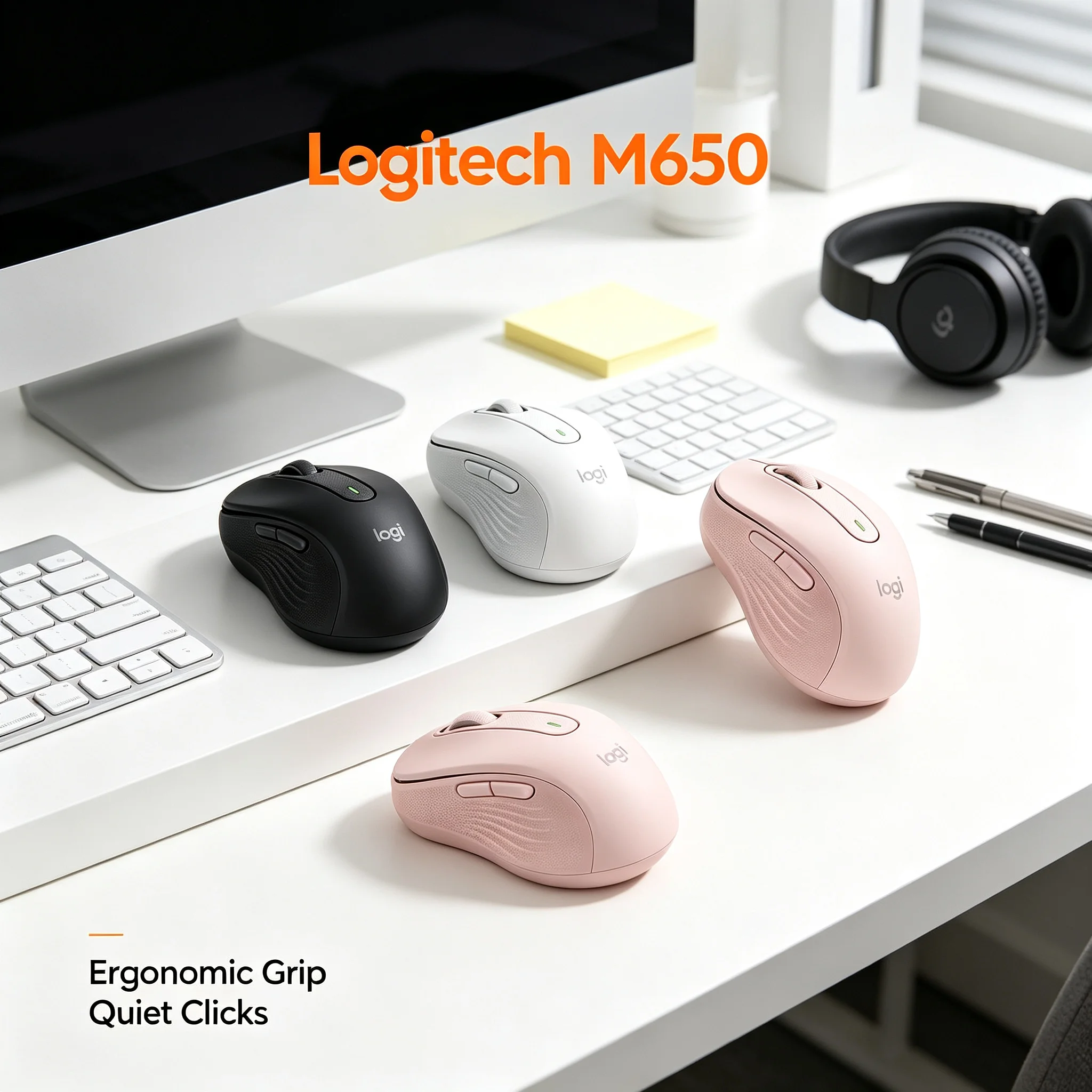 Logitech M650 Wireless Silent Mouse Contoured Design Reduced Click Noise Office Desktop