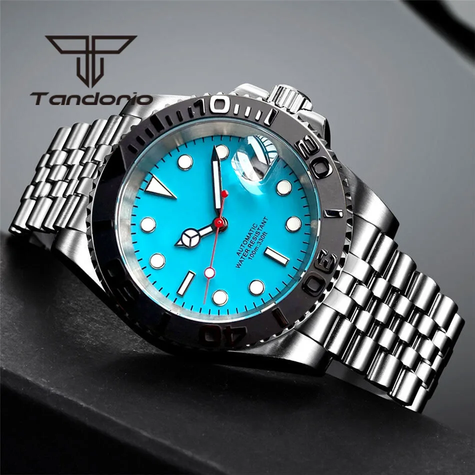 Tandorio NH35A Date Display Blue Sterile Dial Sapphire Glass 40mm 20Bar Stainless Steel Automatic Men\'s Watch Rotating Bezel