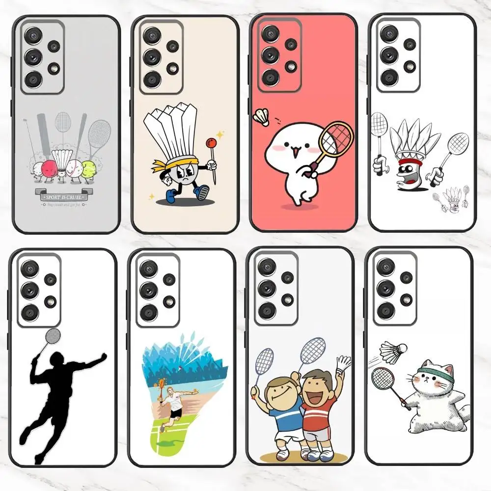 

S-Sport B-Badminton Illustration Phone Case For Samsung S25,S24,S21,S22,S23,S30,Ultra,S20,Plus,Fe,Note,10,9,5G Black Cover