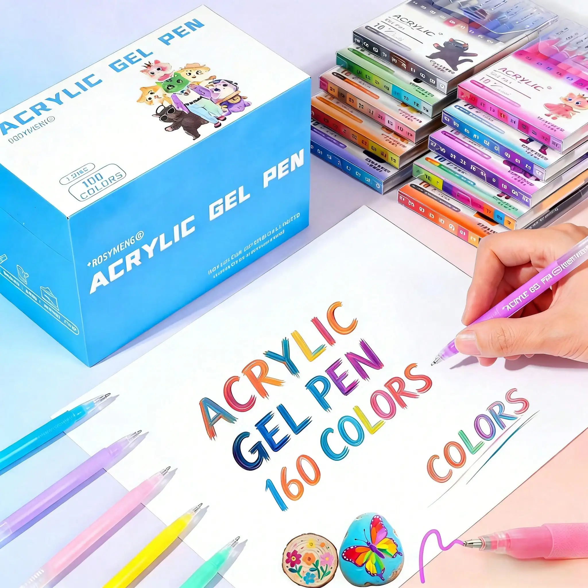 ROSYMENG 100/160 Colors Gel Pens,Acrylic Painting Handbook Pen Set,Multi-Color Neutral Pen,Student Writing Drawing Marker Pens