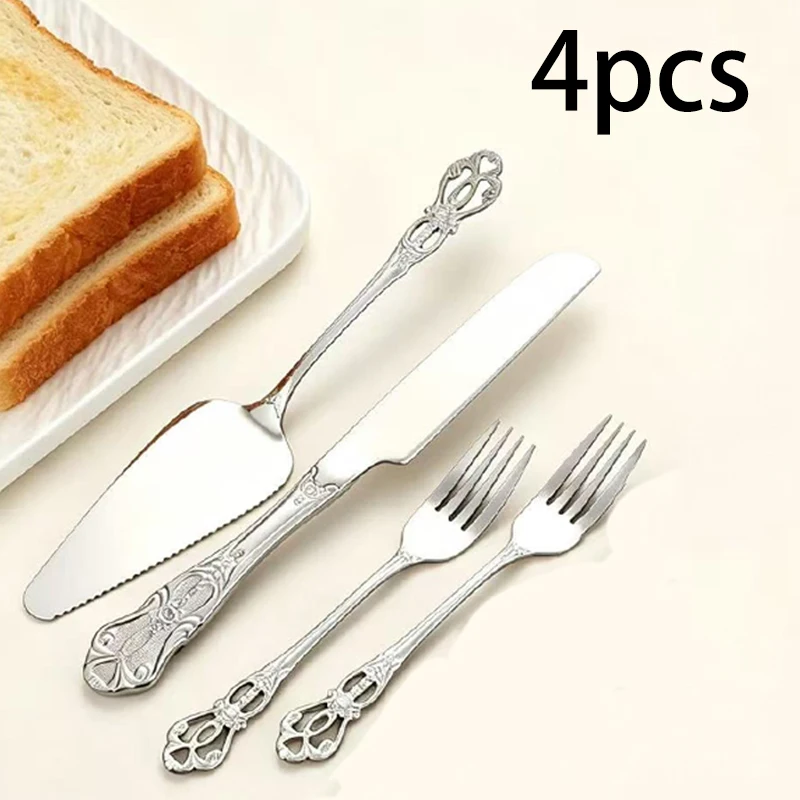 4Pcs Royal Palace hollow handle, stainless steel cake shovel bread knife, dessert fork, wedding birthday afternoon tea party.