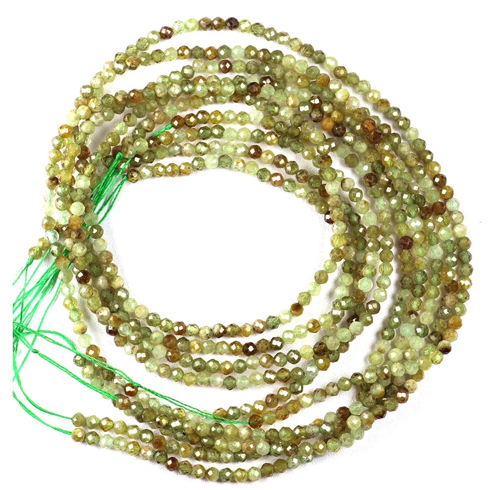 2/3 MM Natural Green Garnet Faceted Beads Round Loose Strand Stone Crystal Bead For Jewelry Making Bracelet Necklace Accseeories