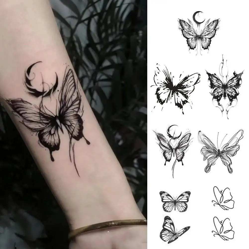 Pegatina de tatuaje temporal a prueba de agua, 5 piezas, 3D, tatuaje falso, arte de brazo de pierna, mariposa temporal desechable